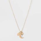 No Brand Petitecubic Zirconia With Hamsa And Moon And Small Disc Short Necklace - Gold, Women's