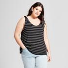 Women's Plus Size Striped Shoulder Tie Tank - A New Day Black/white X