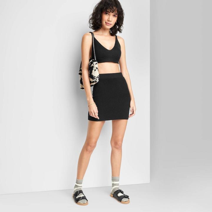 Women's Bodycon Mini Sweater Skirt - Wild Fable Black