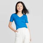 Women's Slim Fit Short Sleeve V-neck Fitted T-shirt - A New Day Blue