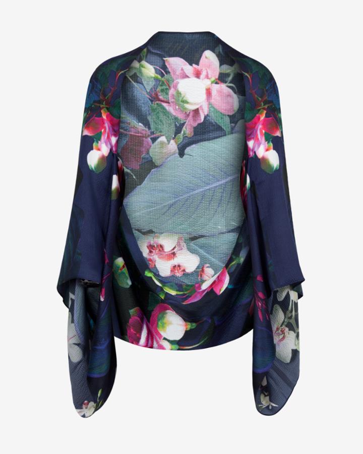 Ted Baker Floral Silk Cape Scarf Dark Blue