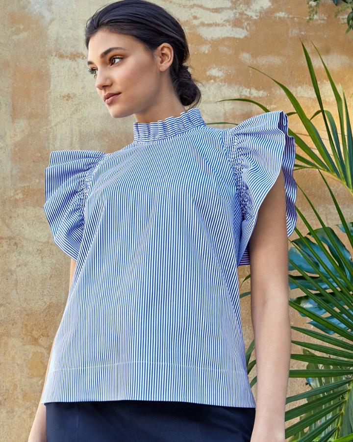 Ted Baker Frilled Sleeve High Neck Cotton Top