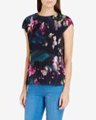 Ted Baker Floral Pleated Top Dark Blue