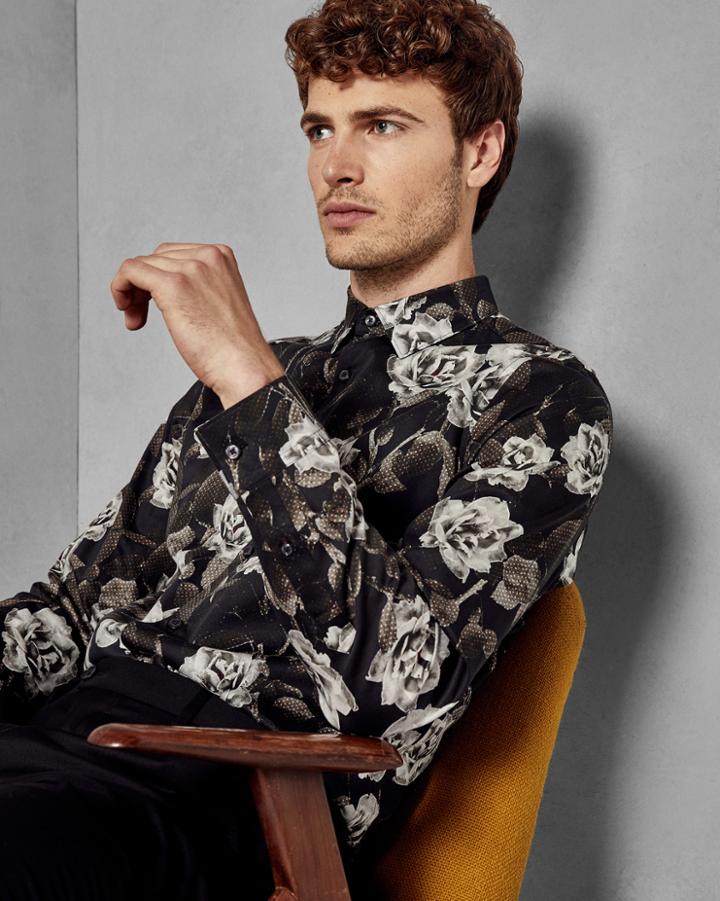 Ted Baker Leaf Print Classic Fit Cotton Shirt