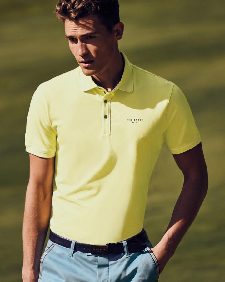Ted Baker Stripe Detail Polo Shirt Lemon