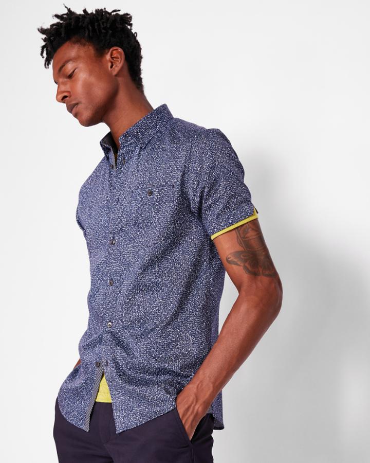Ted Baker Noise Print Cotton Shirt Navy