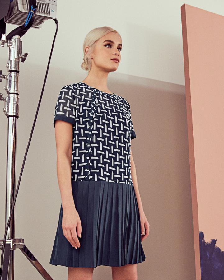Ted Baker Pencil Print Pleated Drop Waist Dress