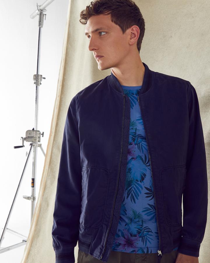 Ted Baker Striped Trim Cotton Bomber Jacket
