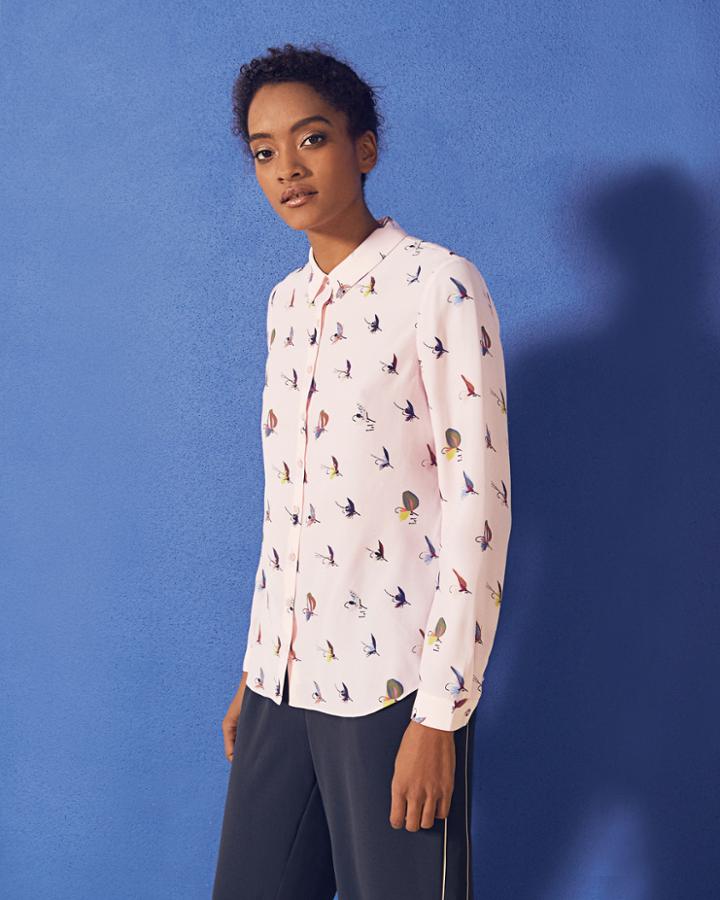 Ted Baker Fly Fish Print Silk Shirt