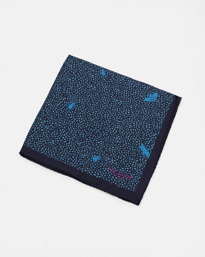 Ted Baker Bug Print Silk Pocket Square