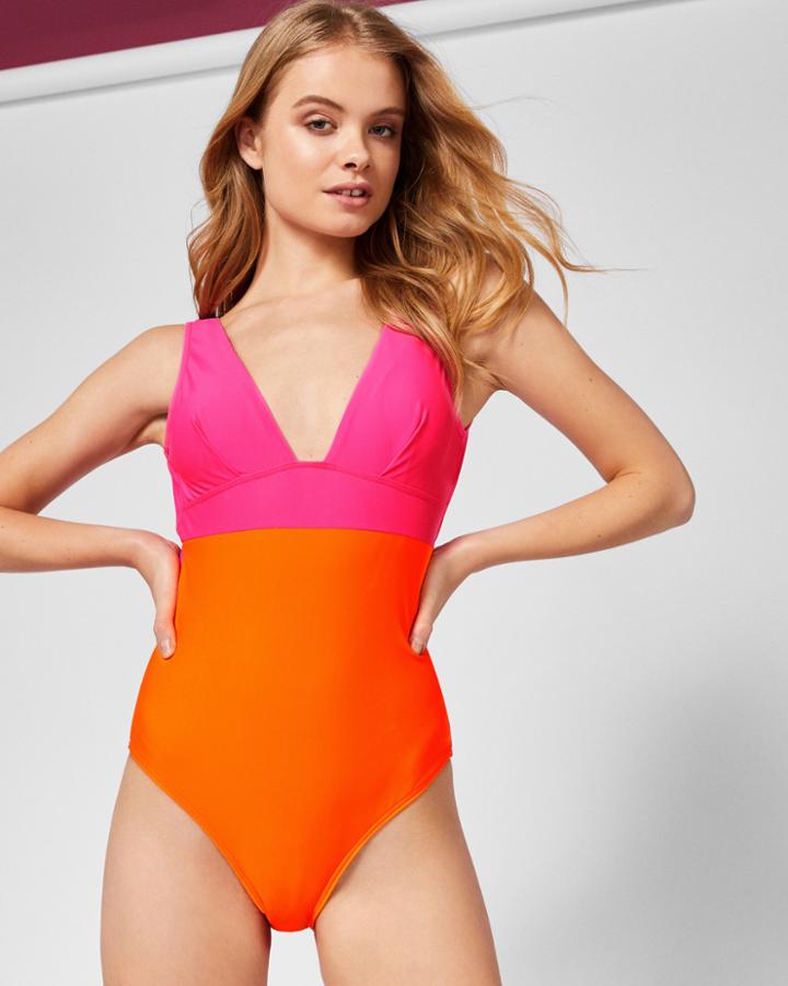 Ted Baker Deep V Color Block Swimsuit