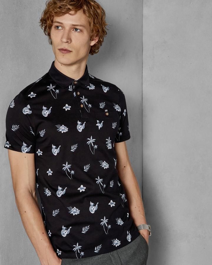 Ted Baker Tropical Print Cotton Polo Shirt