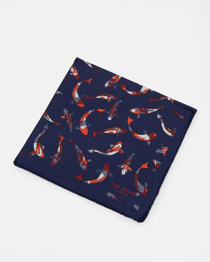 Ted Baker Fish Print Silk Pocket Square