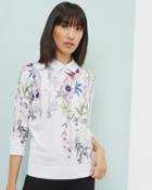 Ted Baker Passion Flower Cotton Collared Sweater Ivory