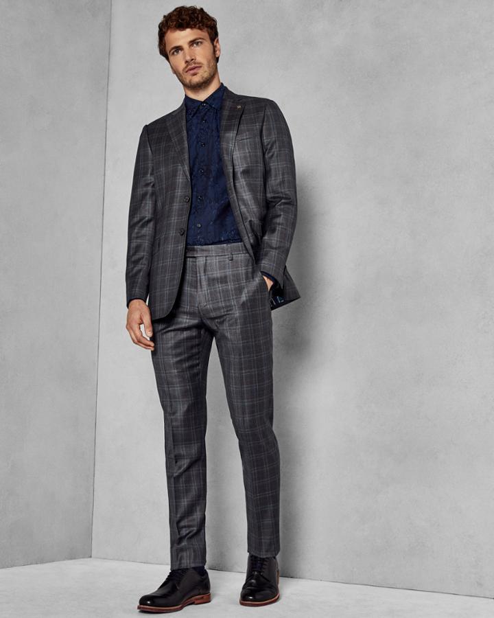 Ted Baker Slim Fit Checked Wool Trousers