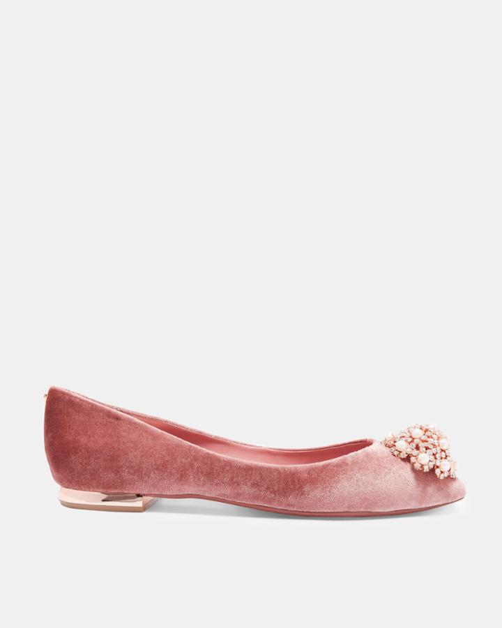 Ted Baker Brooch Detail Velvet Pointed Pumps