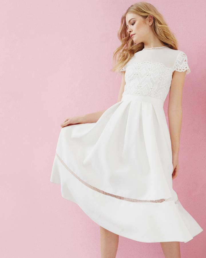 Ted Baker Lace Bodice Midi Dress Ivory
