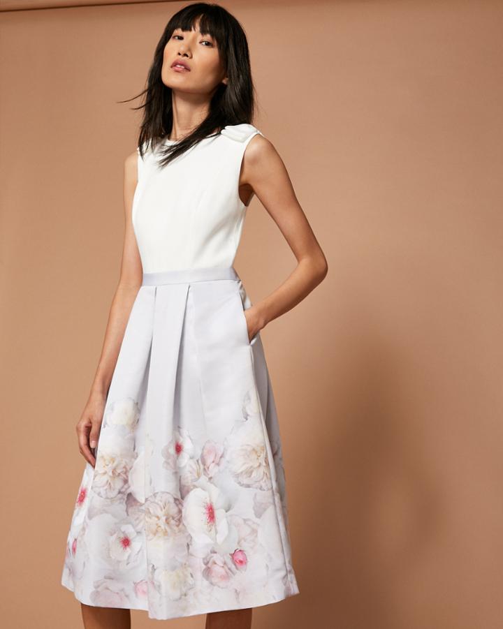 Ted Baker Chelsea Pleated Midi Dress Light Gray