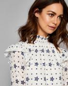 Ted Baker Stars And Stripes Ruffle High Neck Blouse