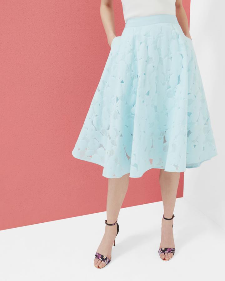 Ted Baker Burn Out Floral A-line Skirt Pale