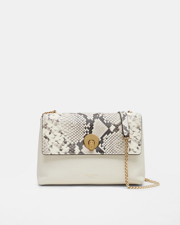 Ted Baker Circle Lock Exotic Leather Cross Body Bag Ivory