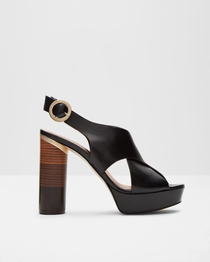 Ted Baker Cross Over Leather Block Heel Sandals