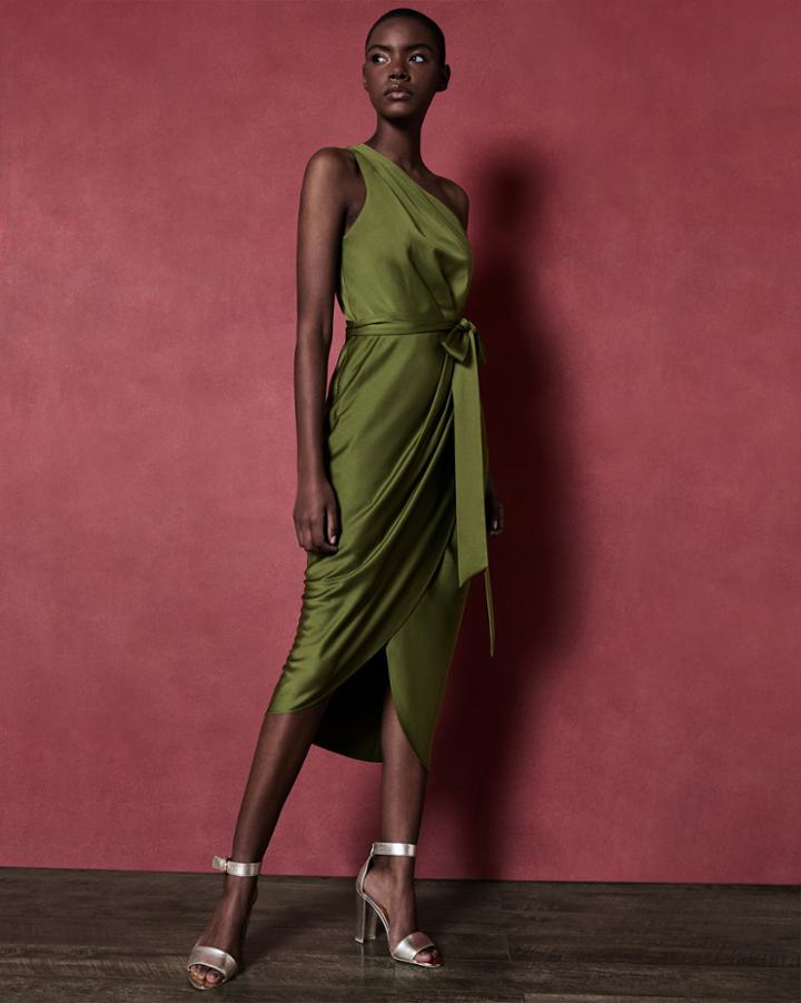 Ted Baker One Shoulder Drape Midi Dress