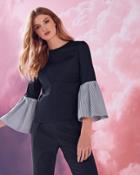 Ted Baker Striped Bell Sleeved Cotton-blend Top