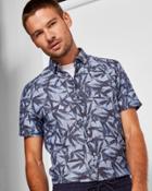 Ted Baker Leaf Print Linen And Cotton-blend Shirt