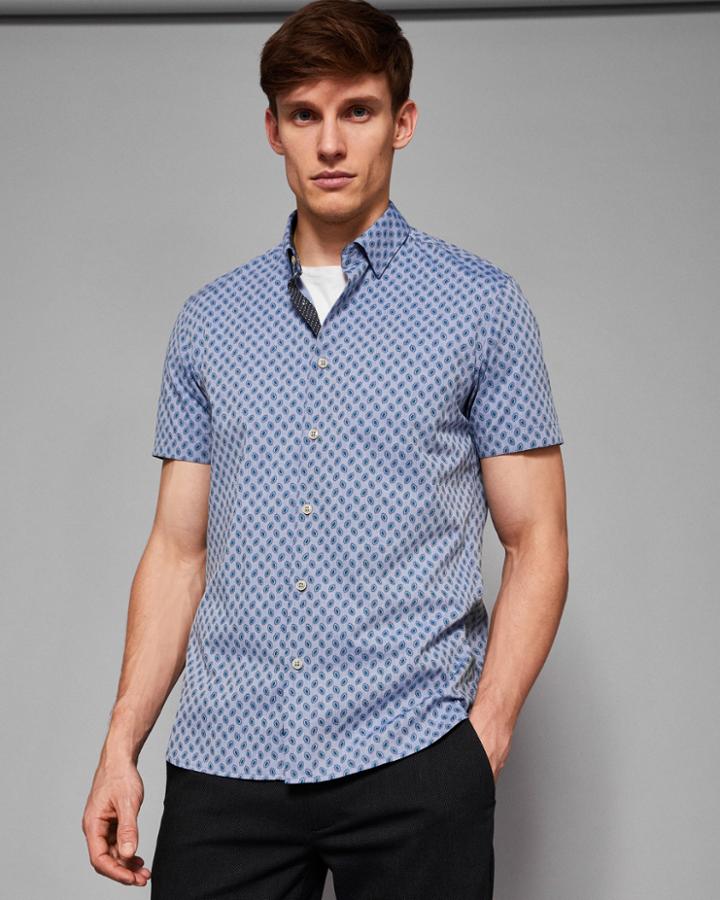 Ted Baker Cotton Chambray Geo Print Shirt