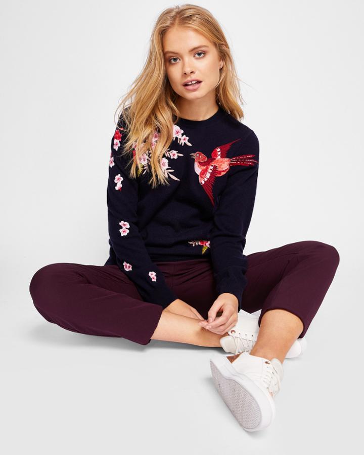 Ted Baker Blossom Embroidered Sweater Dark Blue