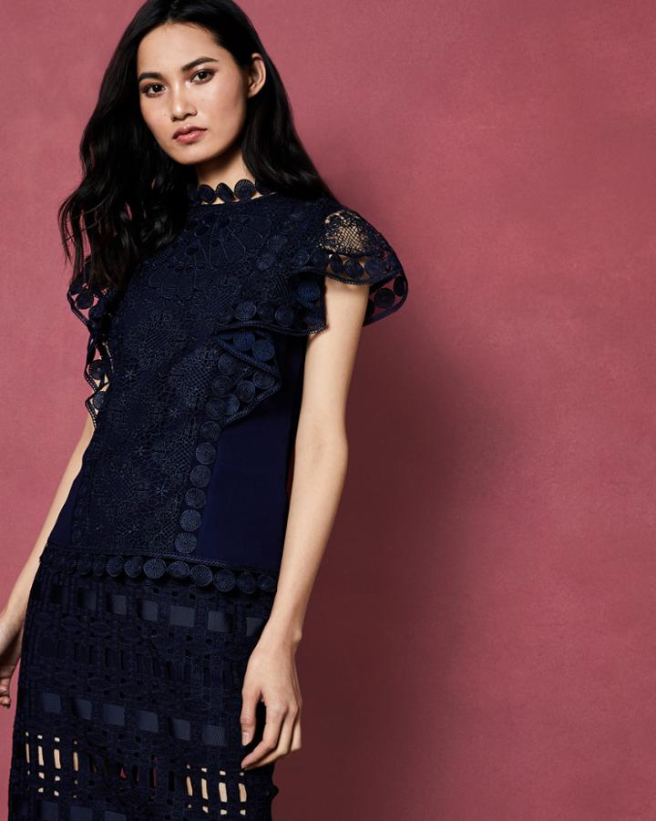Ted Baker Mixed Lace Frill Sleeve Top