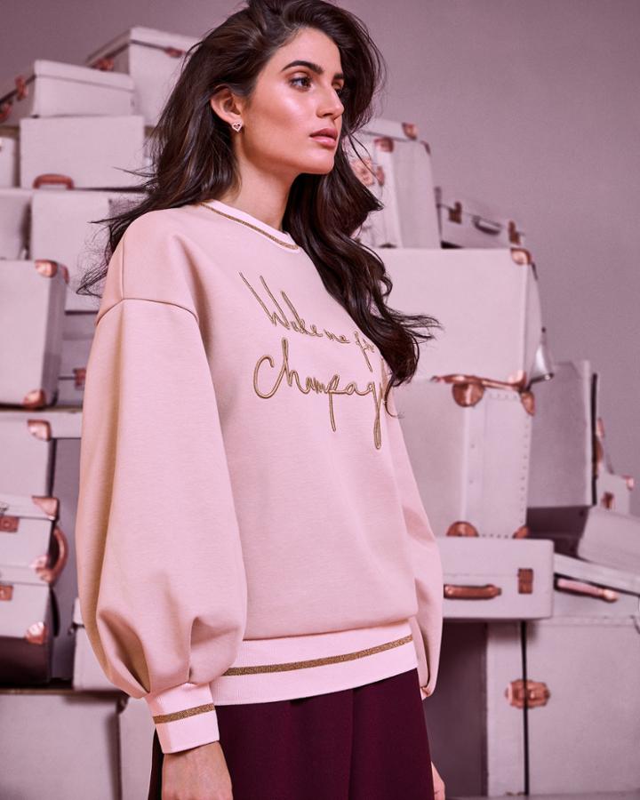 Ted Baker Champagne Slogan Cotton Sweatshirt