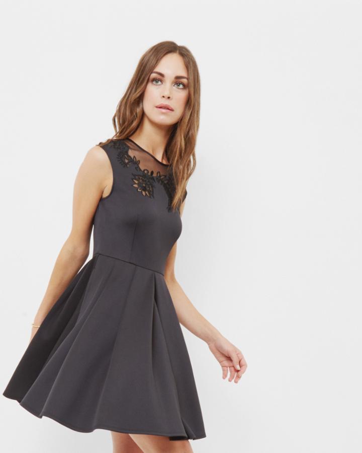 Ted Baker Embroidered Mesh Detail Skater Dress