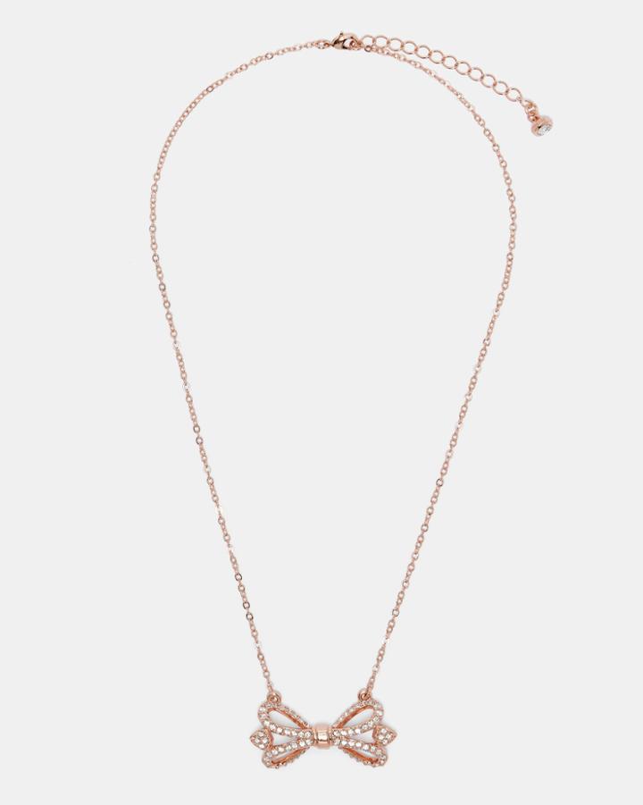 Ted Baker Crystal Bow Pendant Necklace Clear