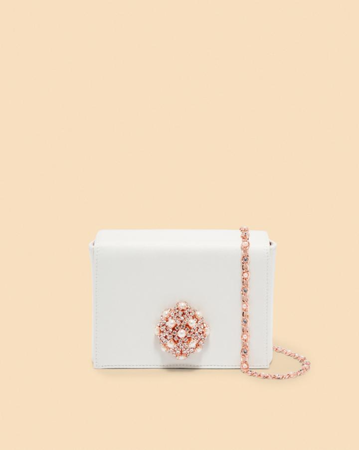 Ted Baker Brooch Detail Satin Evening Bag Ivory