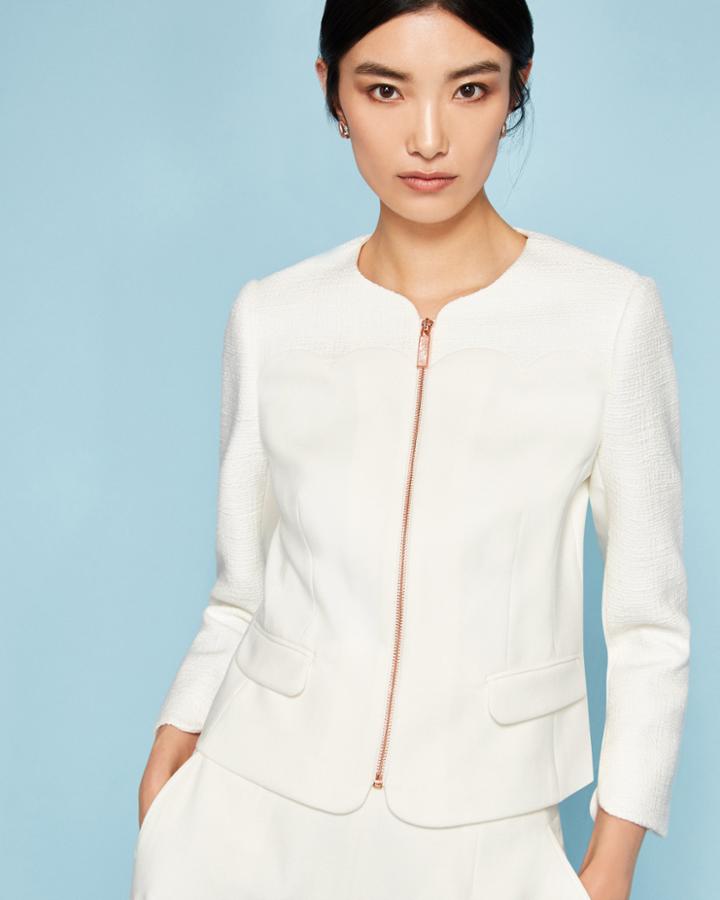 Ted Baker Scallop Detail Zip Up Jacket Ivory