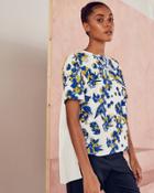 Ted Baker Floral Print Pleated Back Top Ivory