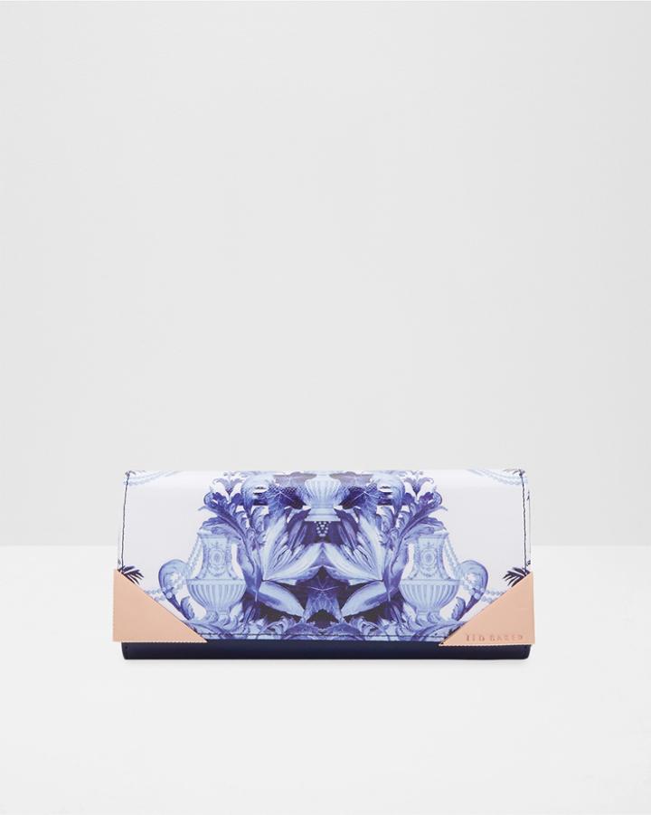 Ted Baker Persian Metal Corner Leather Matinee Purse Navy