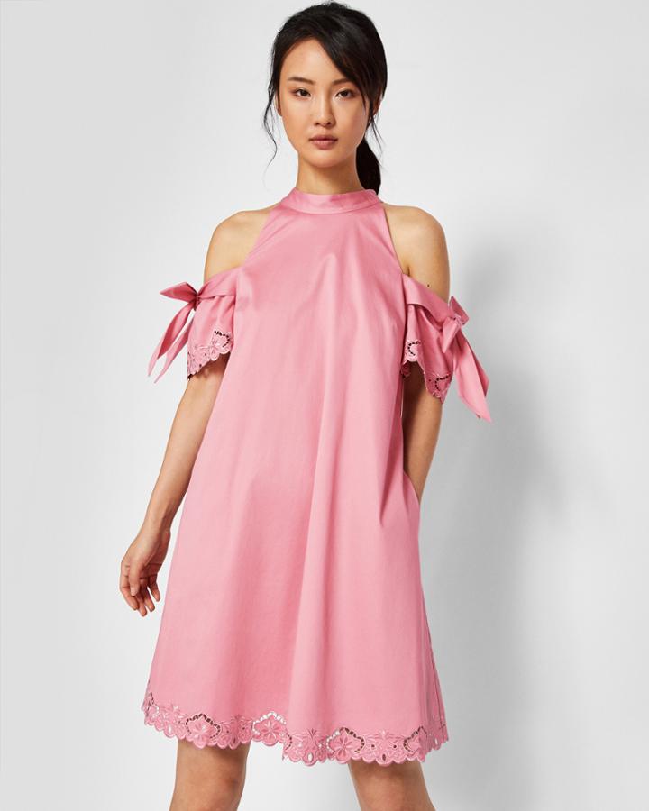 Ted Baker Embroidered Cold Shoulder Dress