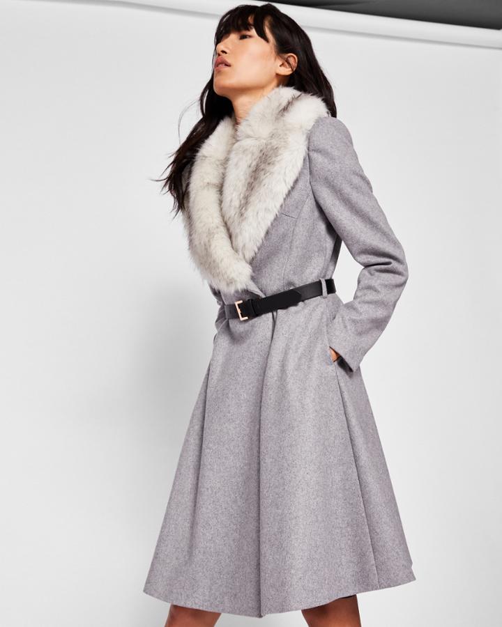 Ted Baker Faux Fur Skirted Coat