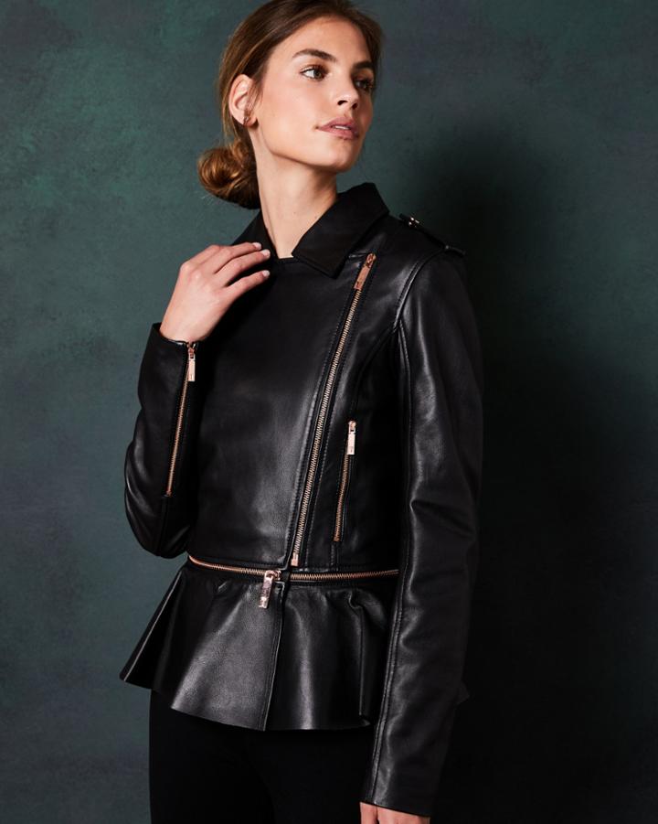 Ted Baker Zip Peplum Leather Jacket