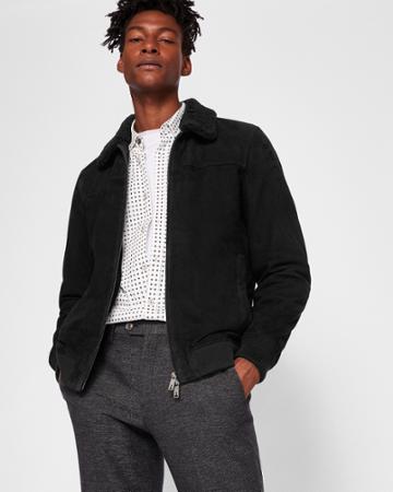 Ted Baker Shearling Collar Suede Bomber Jacket