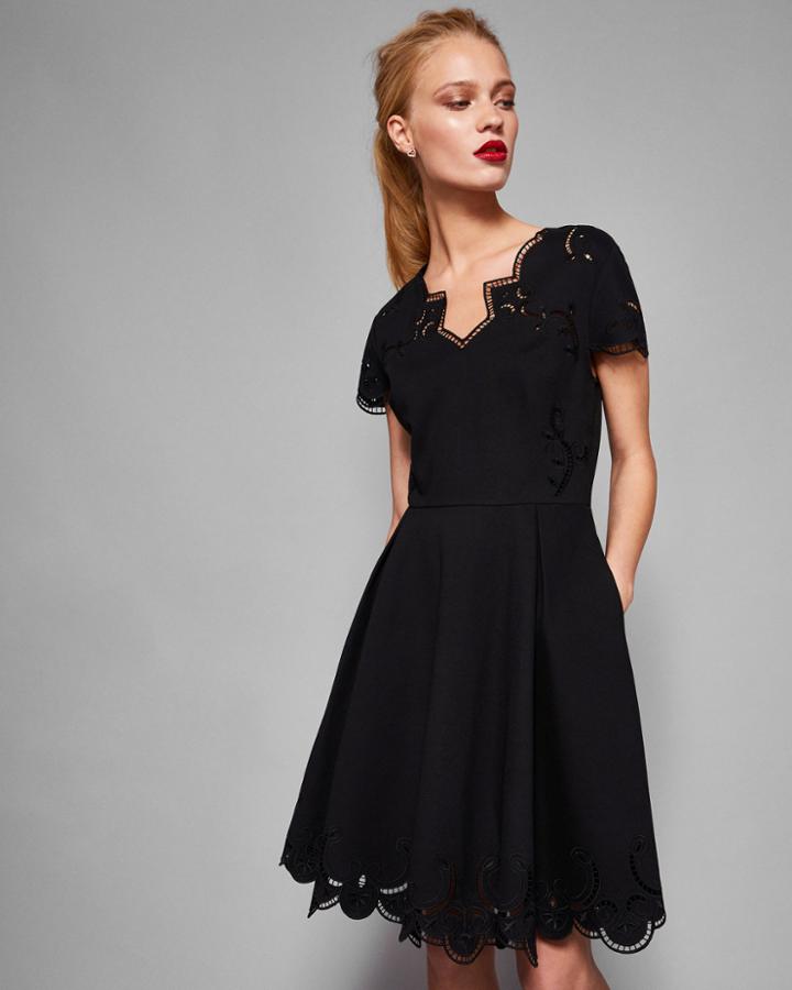 Ted Baker Embroidered V-neck Skater Dress