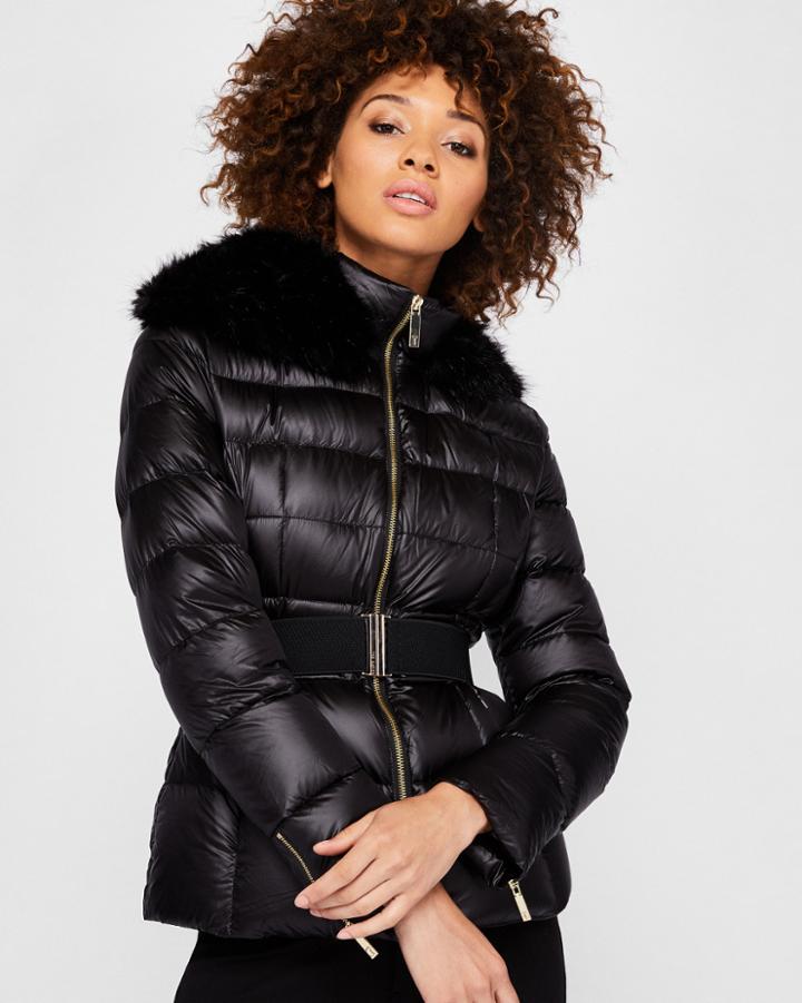 Ted Baker Faux Fur Collar Quilted Jacket