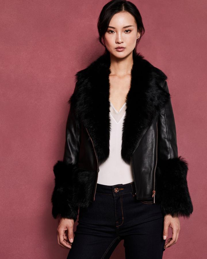Ted Baker Shearling Leather Biker Jacket