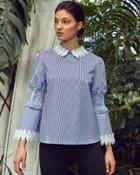 Ted Baker Smocked Fluted Sleeve Cotton Shirt