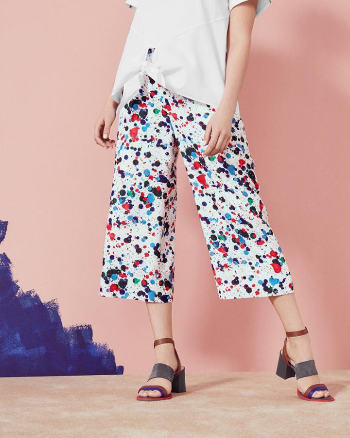Ted Baker Paint Splash Print Wide Leg Pants Ivory