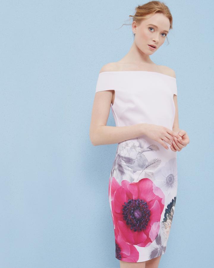 Ted Baker Neon Poppy Bardot Fitted Dress