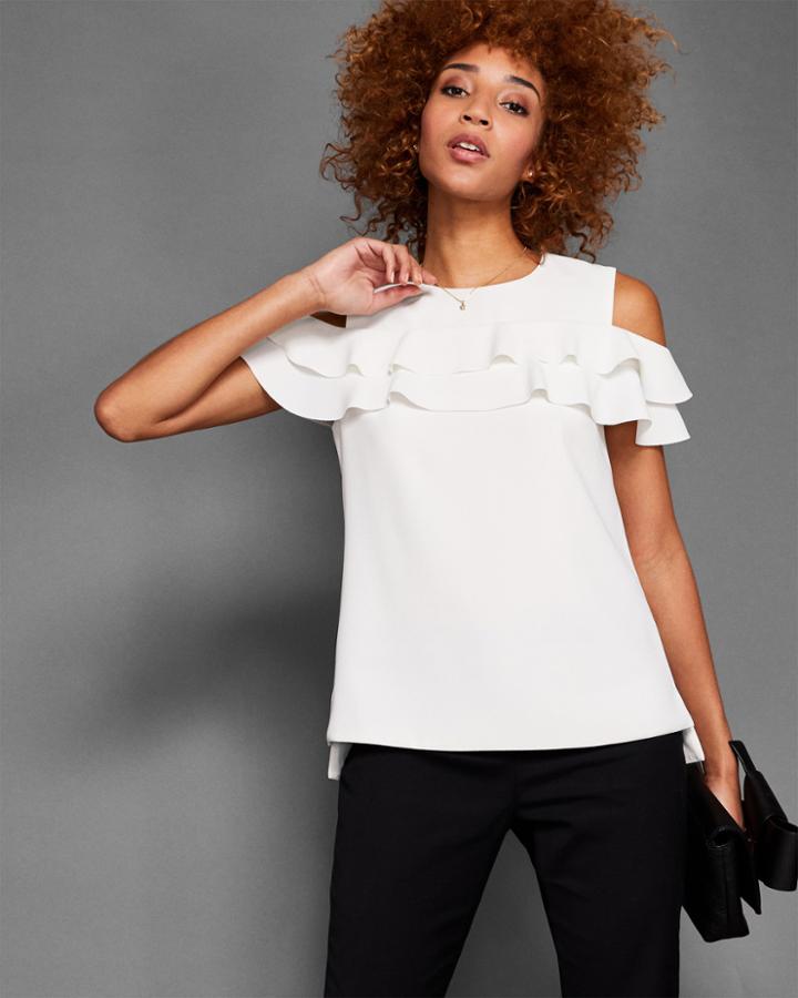 Ted Baker Cold Shoulder Double Frilled Top